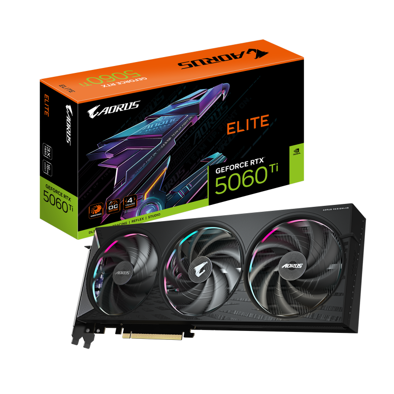 Placa Video GIGABYTE AORUS GEFORCE RTX 5060 TI ELITE 16GB GDDR7 128 bit, PCIE 5.0, 3x DP 1x HDMI (GV-N506TAORUS E-16GD)