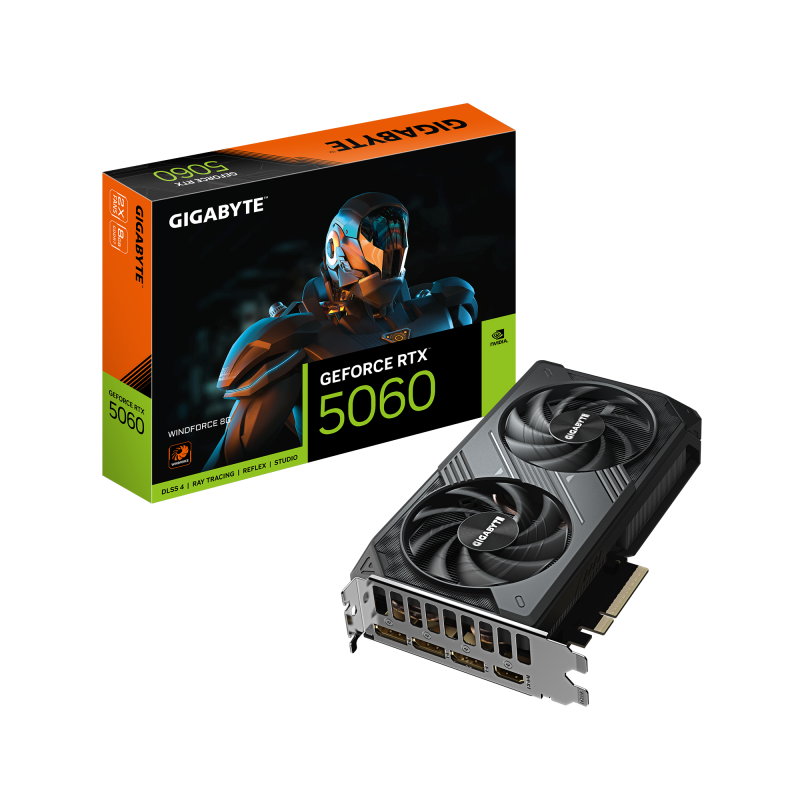 Placa Video GIGABYTE GEFORCE RTX 5060 WINDFORCE 8GB GDDR7 128 bit, PCIE 5.0, 3x DP 1x HDMI (GV-N5060WF2-8GD)