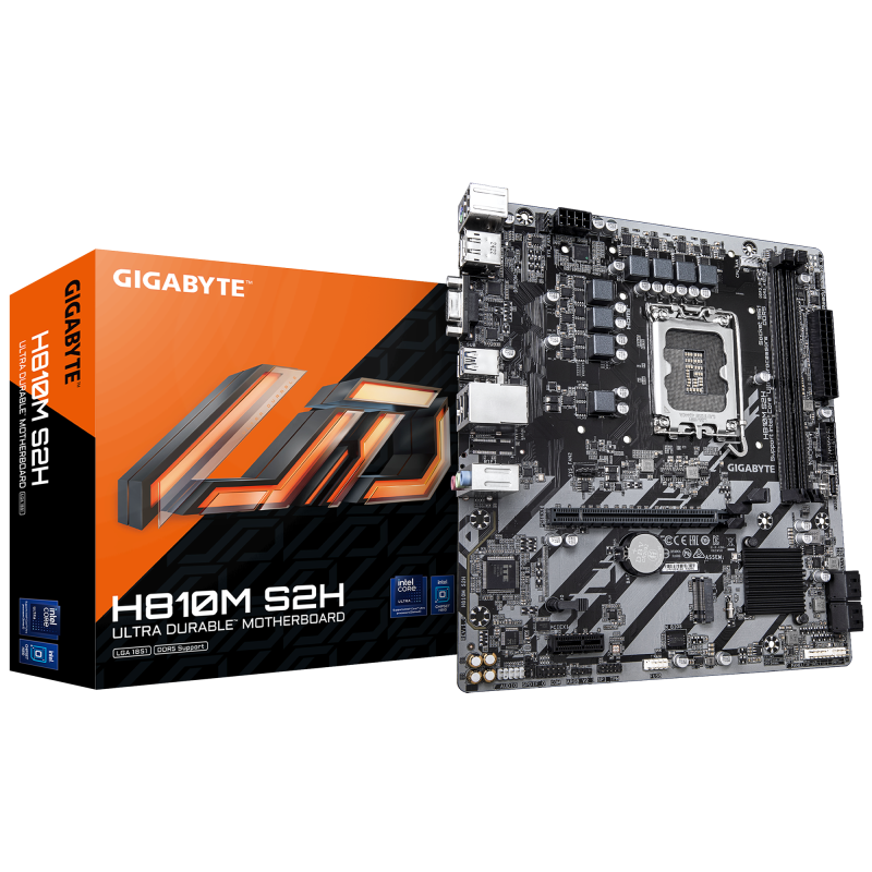 Placa de Baza GIGABYTE H810M S2H LGA1851, 2x DDR5, 1x HDMI 1x DP 1x D- Sub, 1x PCIE 4.0 x16 1x PCIE 3.0 x1, 1x M.2, 4x SATA 6GB/s, mATX (H810M S2H)