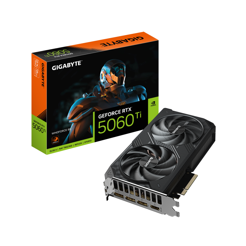 Placa Video GIGABYTE GEFORCE RTX 5060 TI WINDFORCE 8GB GDDR7 128 bit, PCIE 5.0, 3x DP 1x HDMI (GV-N506TWF2-8GD)