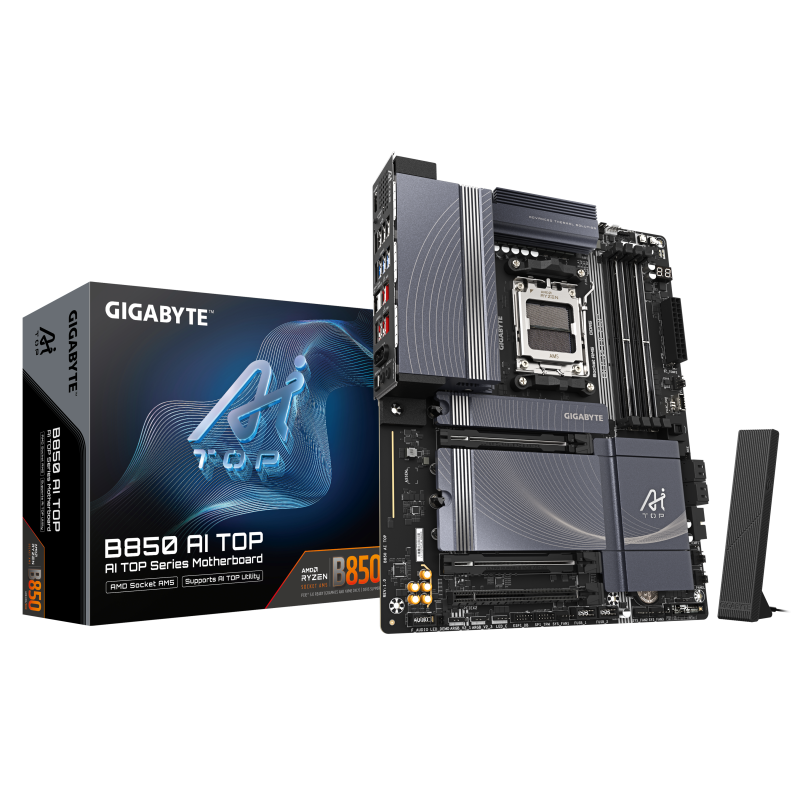 Placa de Baza GIGABYTE B850 AI TOP AM5, 4x DDR5, 1x USB TYPE-C 1x HDMI, 1x PCIE 5.0 x16 1x PCIE 5.0 x8, 1x PCIE 4.0 x16, 3x M.2, 4x SATA 6GB/s, ATX (B850 AI TOP)