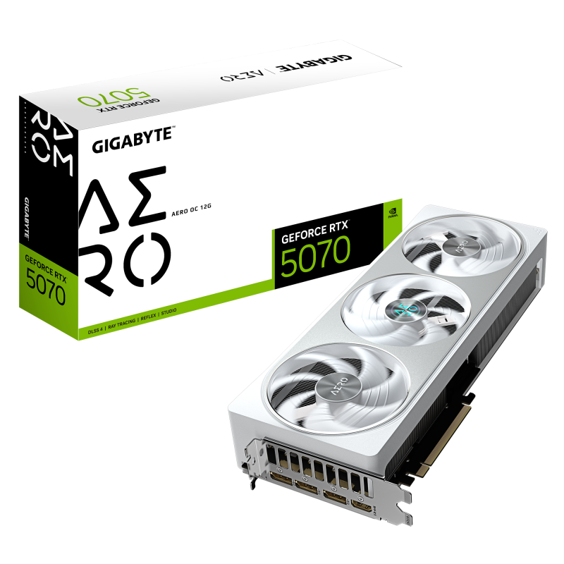 Placa Video GIGABYTE GEFORCE RTX 5070 AERO OC 12GB GDDR7 192 bit, PCIE 5.0, 3x DP 1x HDMI (GV-N5070AERO OC-12GD)