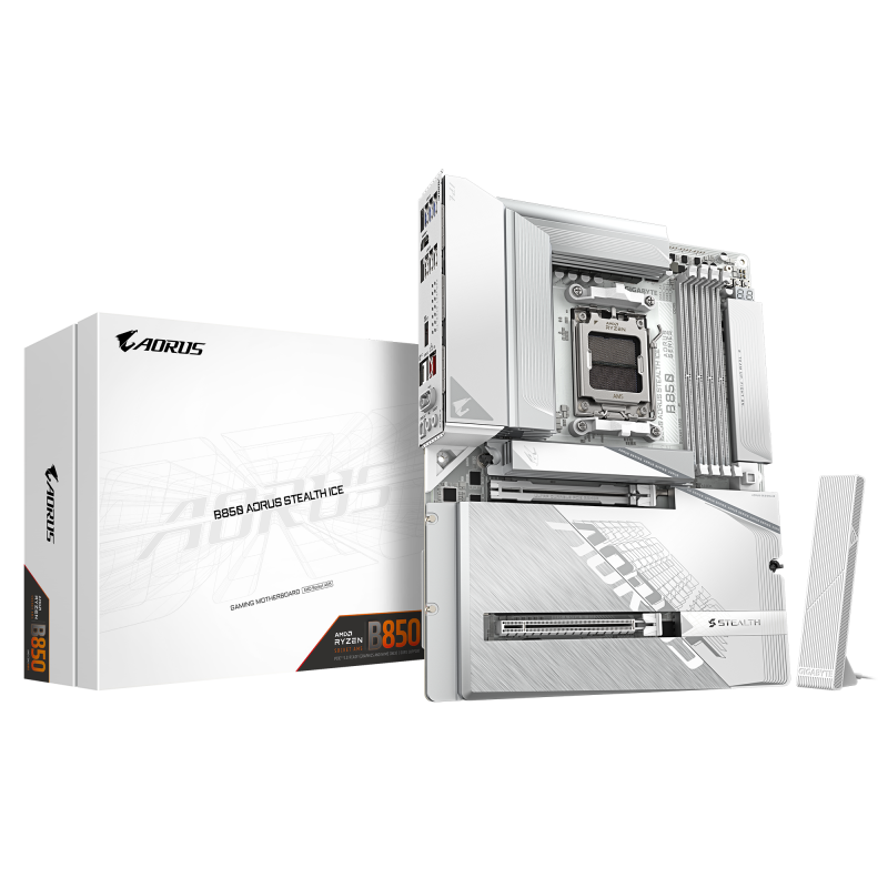 Placa de Baza GIGABYTE B850 AORUS STEALTH ICE AM5, 4x DDR5, 1x HDMI 1x PCIE 5.0 x16 1x PCIE 4.0 x16, 2x M.2, 2x SATA 6GB/s, ATX (B850 A STEALTH ICE)