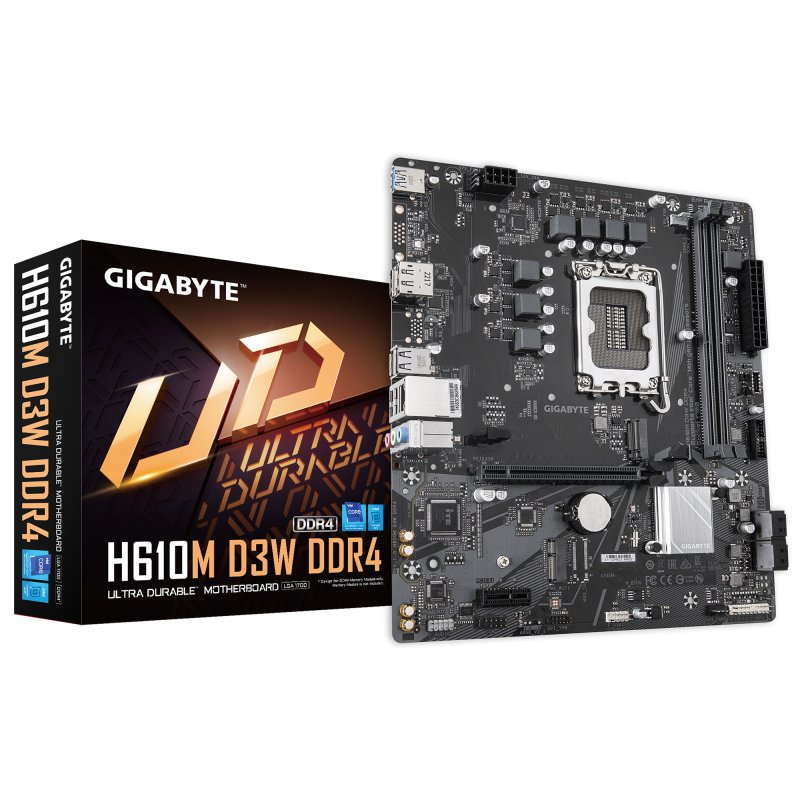 Placa de Baza GIGABYTE H610M D3W DDR4 LGA1700, 2x DDR4, 1x DP 1x HDMI, 1x PCIE 4.0 x16 1x PCIE 3.0 x1 2x M.2, 4x SATA 6GB/s, mATX (H610M D3W DDR4)