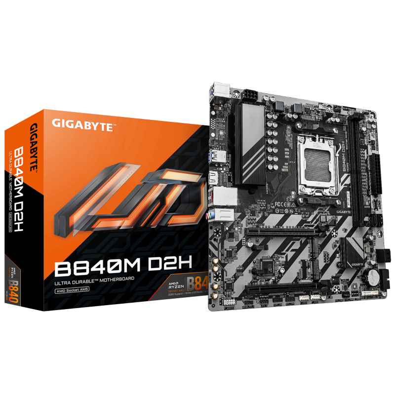 Placa de Baza GIGABYTE B840M D2H AM5, 2x DDR5, 1x HDMI, 1x PCIE 4.0 x16 1x PCIE 3.0 x16, 2x M.2, 4x SATA 6GB/s, mATX (B840M D2H)