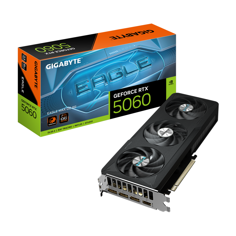 Placa Video GIGABYTE GEFORCE RTX 5060 EAGLE MAX OC 8GB GDDR7 128 bit, pcie 5.0, 3x DP 1x HDMI (GV-N5060EAGLEMAX OC-8GD)