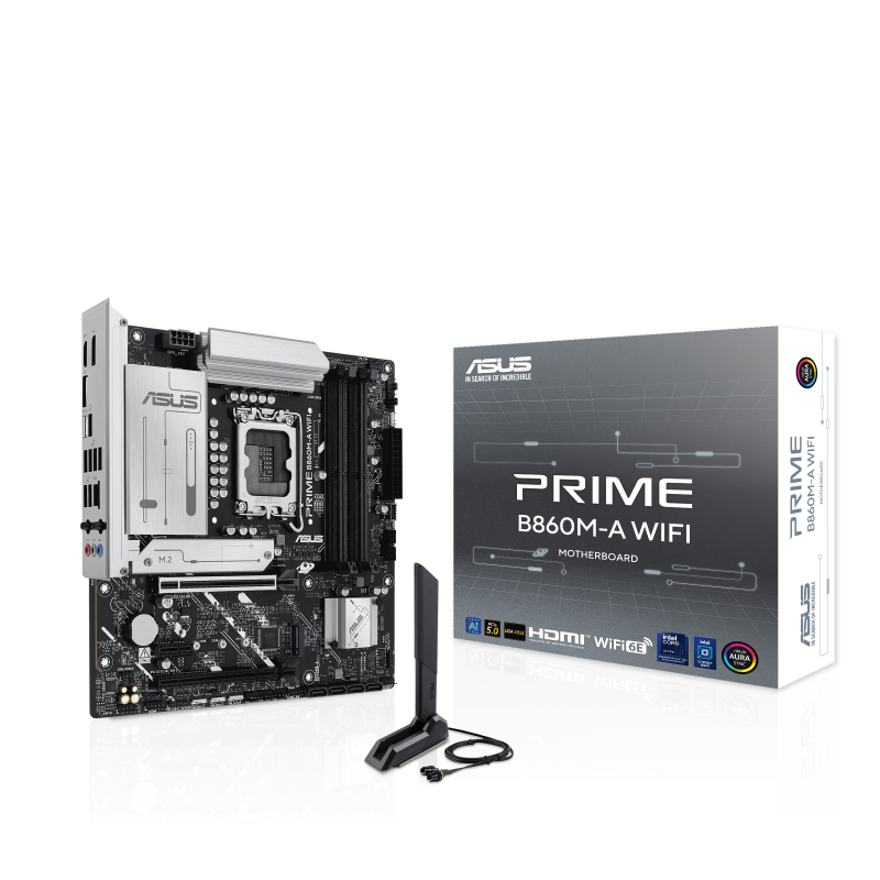 Placa de Baza ASUS PRIME B860M-A WIFI LGA1851, 4x DDR5, 2x DP 1x HDMI, 1x PCIE 5.0 x16 1x PCIE 4.0 x16 1x PCIE 4.0 x1, 2x M.2, 4x SATA 6GB/s, mATX (PRIME B860M-A WIFI)