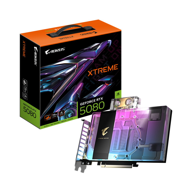 Placa Video GIGABYTE AORUS GEFORCE RTX 5080 XTREME WATERFORCE WB 16GB GDDR7 256 bit, 3x DP 1x HDMI (GV-N5080AORUSX WB-16GD)