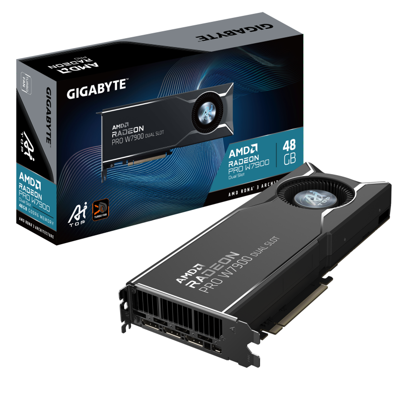 Placa Video GIGABYTE RADEON PRO W7900 DUAL SLOT AI TOP 48GB GDDR6 384 bit, PCIE 4.0, 3x DP 1x mini DP (W7900 AI TOP 48G)