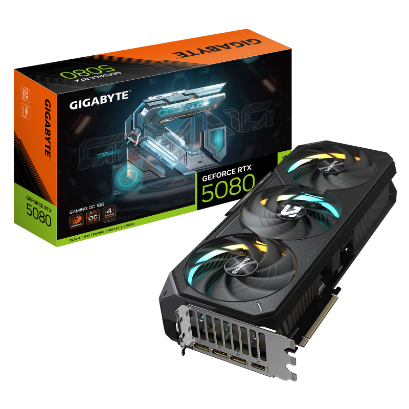 Placa Video GIGABYTE GEFORCE RTX 5080 GAMING OC 16GB GDDR7 256 bit, 3x DP 1x HDMI (GV-N5080GAMING OC-16GD)