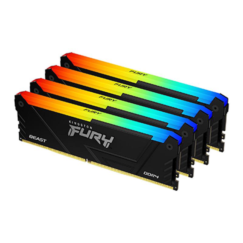 Memorie RAM Kingston DDR4 64GB 3200Mhz CL16 1.45V Quad Channel Kit Fury Beast RGB Black XMP (KF432C16BB2AK4/64)