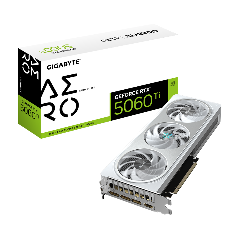 Placa Video GIGABYTE RTX 5060 TI AERO OC 16GB GDDR7 128bit, PCIE 5.0, 3x DP 1x HDMI (GV-N506TAERO OC-16GD)
