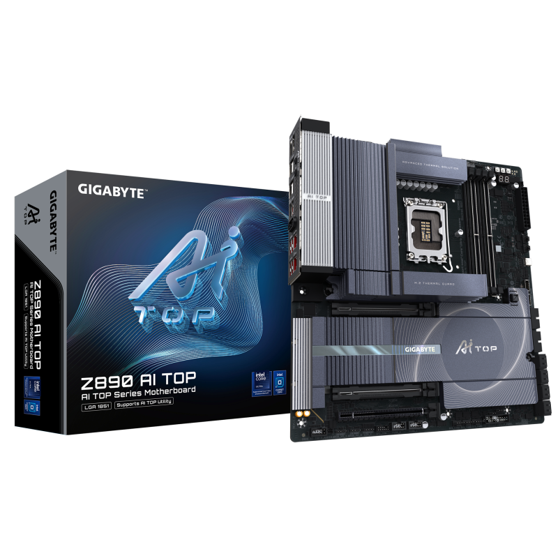 Placa de Baza GIGABYTE Z890 AI TOP LGA1851, 4x DDR5, 2x Intel Thunderbolt 1x Front Intel Thunderbolt 1x HDMI, 2x PCIE 5.0 x16 1x PCIE 4.0 x16, 4x M.2, 4x SATA 6GB/s (4-7) 4x SATA 6GB/s (0-3), E-ATX (Z890 AI TOP)