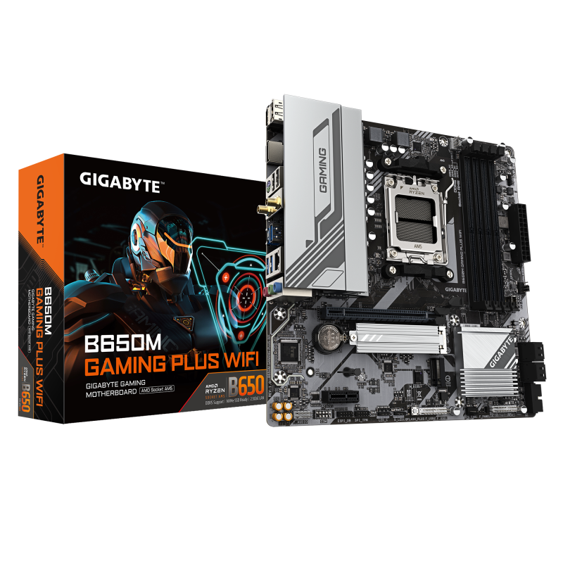 Placa de Baza GIGABYTE B650M GAMING PLUS WIFI AM5, 4x DDR5, 2x DP 1x HDMI, 1x PCIE 4.0 x16 1x PCIE 3.0 x1, 2x M.2, 4x SATA 6GB/s, mATX (B650M GAMING PLUS WF)