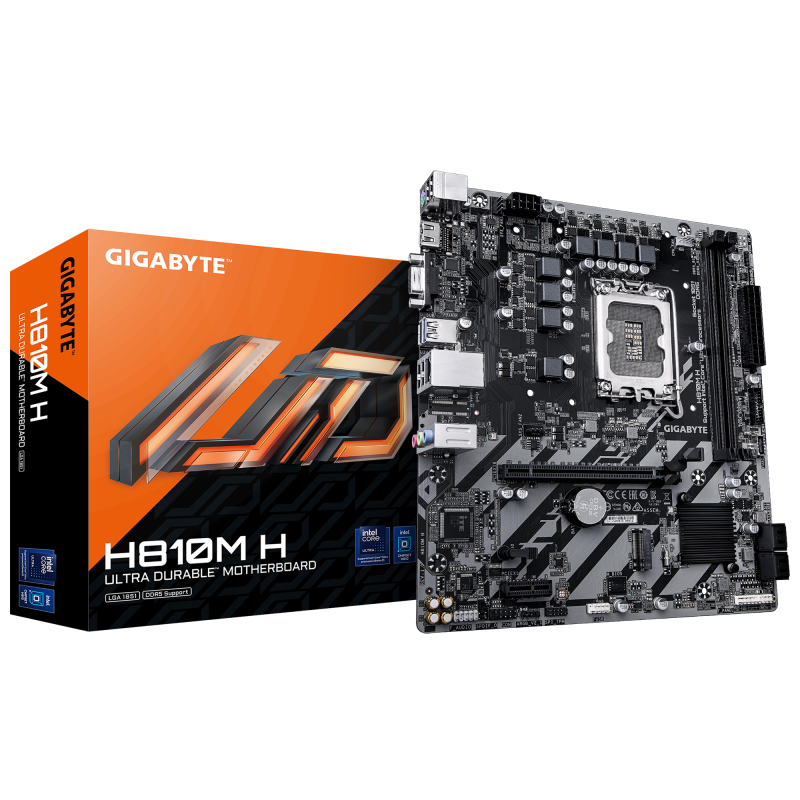 Placa de Baza GIGABYTE H810M H LGA1851, 2x DDR5, 1x HDMI 1x D-Sub, 1x PCIE 4.0 x16 1x PCIE 3.0 x1, 1x M.2, 4x SATA 6GB/s, mATX (H810M H)