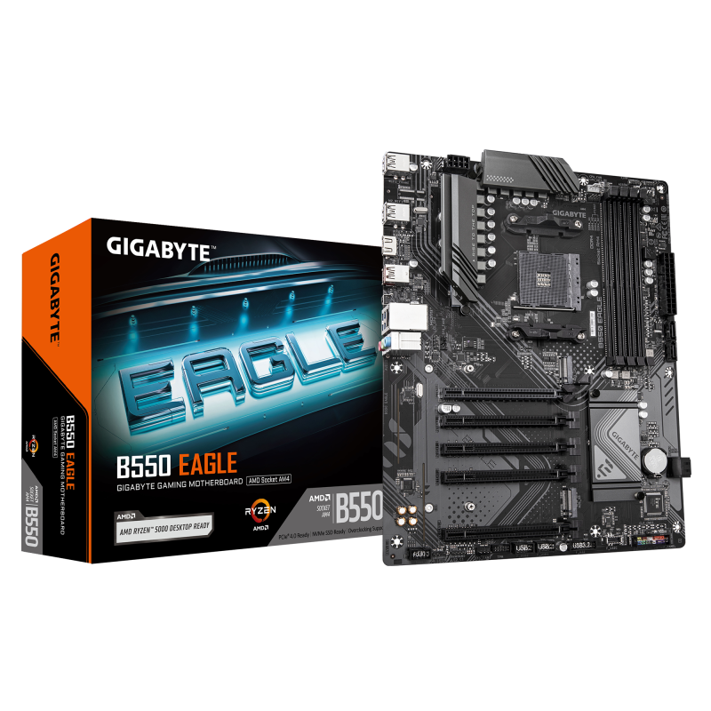 Placa de Baza GIGABYTE B550 EAGLE AM4, 4x DDR4, 1x HDMI, 1x PCIE 4.0 x16 4x PCIE 3.0 x16, 2x M.2, 4x SATA 6GB/s, ATX (B550 EAGLE)
