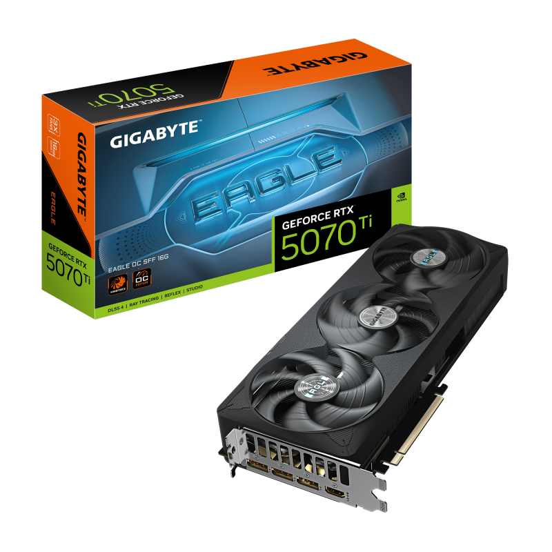 Placa Video GIGABYTE GEFORCE RTX 5070 TI EAGLE OC SFF 16GB GDDR 7 256 bit, PCIE 5.0, 3x DP 1x HDMI (GV-N507TEAGLE OC-16GD)