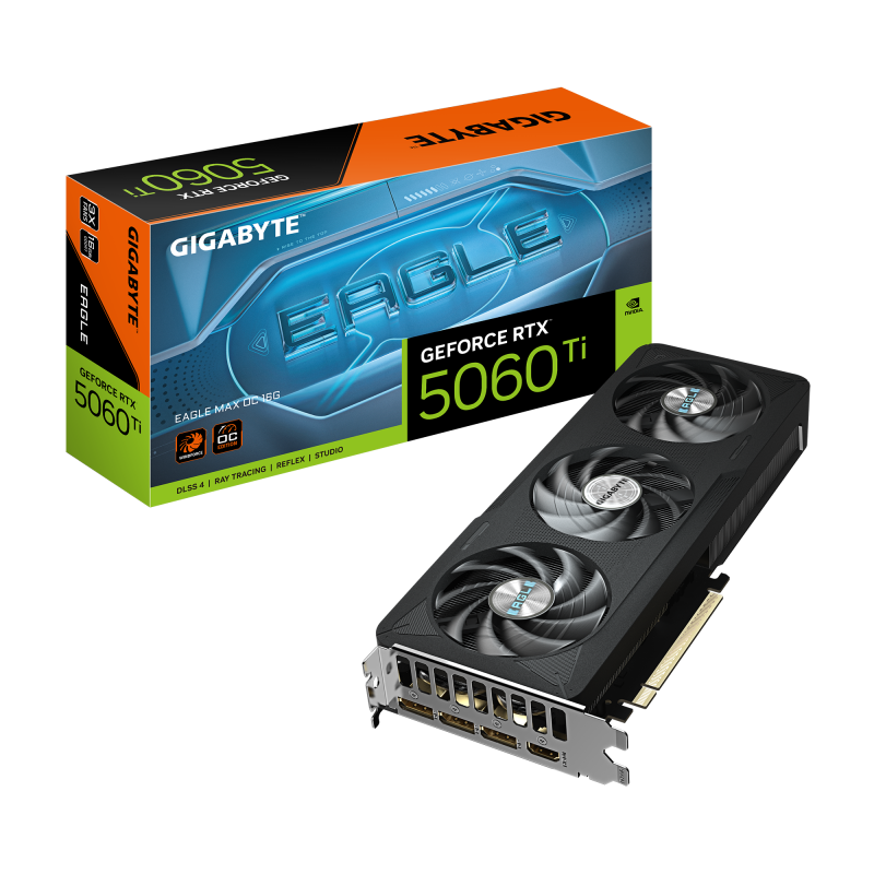Placa Video GIGABYTE GEFORCE RTX 5060 TI EAGLE MAX OC 16GB GDDR7 128 bit, PCIE 5.0, 3x DP 1x HDMI (GV-N506TEAGLEMAX OC-16GD)
