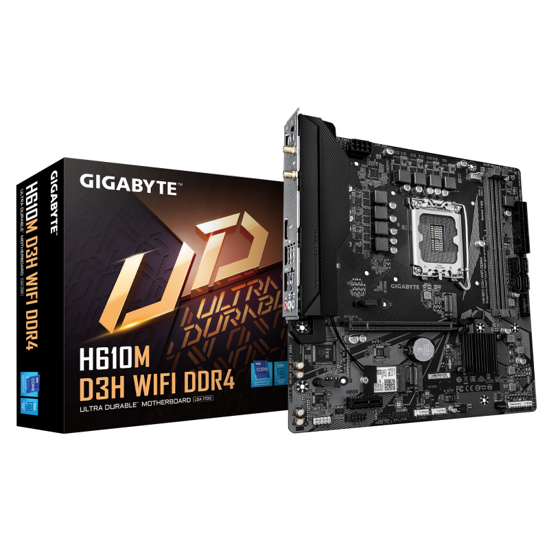 Placa de Baza GIGABYTE H610M D3H DDR4 LGA1700, 2x DDR4, 1x DP 1x HDMI, 1x PCIE 4.0 x16 1x PCIE 3.0 x1 2x M.2, 4x SATA 6GB/s, mATX (H610M D3H WIFI DDR4)