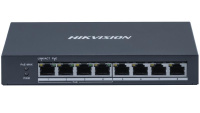 Switch PoE Hikvision DS-3E0508P-O: 4 × Gigabit PoE port, 4 × Gigabit RJ45 port, PoE: Ports 1 to 4 maxim 30W, buget PoE 60W, tensiune alimentare 1 48 VDC, 1.35 A, dimensiuni: 170.0 mm × 27.6 mm × 93.1 mm, greutate: 0.365kg, montare in rack. (DS-3E0508P-O)