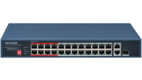 Switch Hikvision DS-3E0326P-E/M(C); 24 Port Fast Ethernet Unmanaged POE Switch Intelligent PoE Management When the power supply exceeds the limit, PoE ports intelligently manage the power supply, which extends the switch lifetime. Up to 300 m Long Range PoE Transmission The distance between IPCs and (DS-3E0326P-E/M(C))