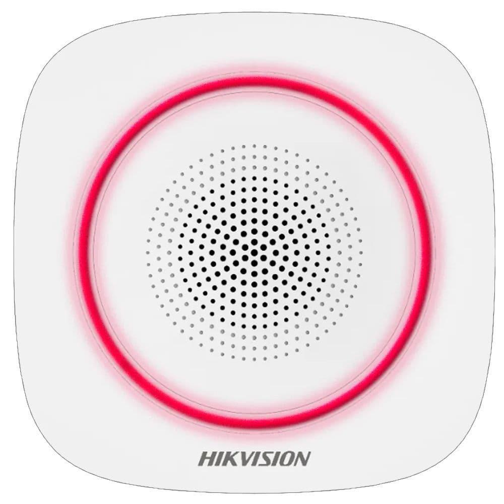 Sirena interior wireless AX PRO Hikvision DS-PS1-I-WE( Red indicator ) supporting 868MHz two-way communication via Cam-X protocol,multiple alarm sounds, strobe light indication, is used forinstant alerting when alarm triggered, Buzzer Decibel: 90 to 110 dB,Quiescent current: 25 uA, Max current: 1.6 (DS-PS1-II-WE-R)