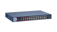 Switch PoE Hikvision DS-3E1326P-EI/M: 24 × 10/100 Mbps PoE port,1 × Gigabit combo,1 × Gigabit RJ45 port, 24 porturi PoE maxim 30W, buget PoE 230W, tensiune alimentara: 100-240 VAC, 50/60 Hz, Max. 4 A, dimensiuni: 335.00 mm × 44.50 mm × 226.00 mm, greutate: 2.13kg. (DS-3E1326P-EI/M)
