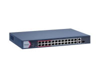 Switch PoE Hikvision DS-3E1326P-EI/M: 24 × 10/100 Mbps PoE port,1 × Gigabit combo,1 × Gigabit RJ45 port, 24 porturi PoE maxim 30W, buget PoE 230W, tensiune alimentara: 100-240 VAC, 50/60 Hz, Max. 4 A, dimensiuni: 335.00 mm × 44.50 mm × 226.00 mm, greutate: 2.13kg. (DS-3E1326P-EI/M)