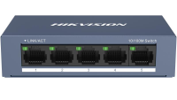 Switch Hikvision DS-3E0105-O: 5 × 10/100 Mbps RJ45 Port, tensiune alimentare 5 VDC, 1A., dimensiuni: 103.05 mm × 25.6 mm × 61.1 mm, greutate: 0.15kg, montare pe birou sau pe perete. (DS-3E0105-O)