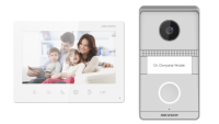 Kit videointerfon analog Hikvision DS-KIS101-P/Flush, conectare usoara pe 2 fire, plug & play, Kitul este format din: post exterior -1 buc ( 1 buton de apelare, camera color 2MP HD, rezolutie: 1024x600, audio: microfon si difuzor incorporat, IP65, IK7,iesire de releu x 2, montaj aplicat), post (DS-KIS101-P/F)