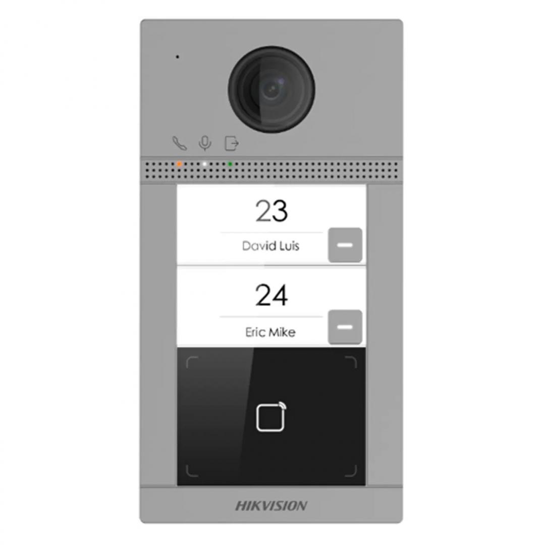 Post de exterior videointerfon IP Hikvision DS-KV8213-WME1(C); WIFI; 2 x buton de apelare(Support web configuration); camera video 2MP True WDR unghivizualizare: Horizontal:  124° Vertical: 75°, vizualizare pe timp de noapte IR maxim 3 metri;  comunicare audio bidirectionala; cititor de card (DS-KV8213-WME1(C))