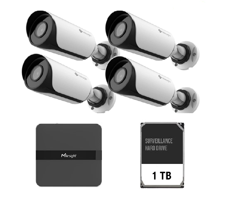 MILESIGHT TECHNOLOGY Kit de supraveghere video Milesight 4 camere Bullet MS-C2964-UPD + NVR MS-N1004-UPC (KIT4BULLET2MP)