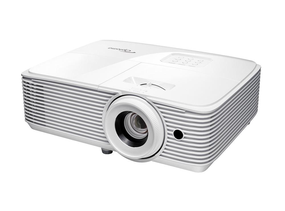 Videoproiector Optoma EH401, FHD 1920*1080, 4.000 lumeni, 22.000:1, 16:9/ 4:3, dimensiune/ diagonala maxima imagine 7.65 m, lampa 4.000/ 15.000 ore Ecomode, distanta maxima de proiectie 10 m, zoom 1.1, 2* HDMI, Audio 3.5mm, 1 x USB-A power 1.5A, 27-29 dB, Full 3D, Security bar, Kensington Lock (E9PV7GA10EZ1)