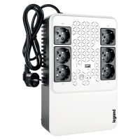 UPS Legrand MULTIPLUG 600, 600VA/360W, 6x German standard sockets, USB charger, baterie 1x 12V 7.2Ah, 230V, tehnologie Line interactiv, dimensiuni 190 x 89.5 x 296mm (000000000000310081)