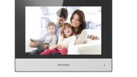 Monitor videointerfon modular 7" color Hikvision DS-KH6320-TE1; ecran LCD 7" color cu touch screeen, rezolutie ecran 1024 × 600; design modern; Conectivitate: 10/100 Mbps self adaptive network ; TCP/IP, SIP, RTSP; Comunicare audio video bidirectionala; memorare poze si mesaje pe card( nu este (DS-KH6320-TE1)