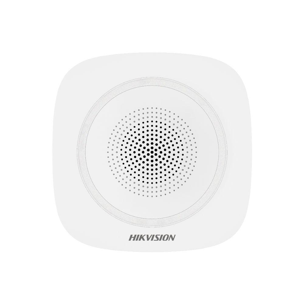 Sirena interior wireless AX PRO Hikvision DS-PS1-I-WE(Red Indicator); 868MHz two-way Tri-X wireless technology, distanta comunicare RF: 1600m in camp deschis, nivel sonor: 90 la 110dB, 3 tipuri de sonerii de alarma: alarma la efractie, alarma la incendiu si alarma panica, criptare: AES-128, complet (DS-PS1-I-WE-R)