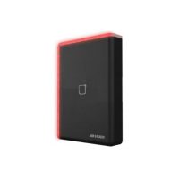Cititor card Hikvision DS-K1108AE, citeste carduri EM 125 KHz, distanta citire: ≤ 50 mm, comunicare: RS-485, Wiegand (W26, W34) protocol si OSDP protocol, indicator LED de stare si alimentare, tamper, buzzer, alimentare: 12 VDC, IP65, dimensiuni: 123 mm × 88 mm × 21mm (DS-K1108AE)