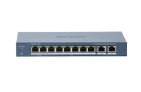 Switch PoE Hikvision DS-3E0310HP-E(C): 8 × 10/100 Mbps PoE port,2 × Gigabit RJ45 port, 16 porturi PoE maxim 30W, buget PoE 130W, tensiune alimentare: 54 VDC, 2.22 A., dimensiuni: 217.6 mm × 27.6 mm × 108.5 mm, greutate: 1.27kg, montare pe birou. (DS-3E0310HP-E(C))