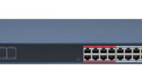Switch 16 porturi POE Hikvision DS-3E1318P-EI(B), L2, Smart Managed, 16 × 100 Mbps PoE RJ45 ports si 2 × porturi gigabit, Putere PoE 230W, maxim 30W per port, Extend mode - pana la 300 metri,  Switching capacity 7.2 Gbps, Visualized Topology Management, Network Health Monitor, Real-Time Alarm Push (DS-3E1318P-EI(B))