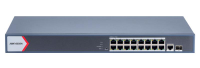Switch PoE Hikvision DS-3E1518P-EI/M: 16 x gigabit PoE RJ45 ports, 1 × gigabit RJ45 port, 1 x gigabit fiber optical port, 16 porturi PoE maxim 30W, buget PoE 130W, tensiune alimentare 100~240 VAC, 50/60 Hz, Max. 2.5 A, dimensiuni: 440.0 mm × 220.8 mm × 44.0 mm, greutate: 2.7kg, montare in rack. (DS-3E1518P-EI/M)