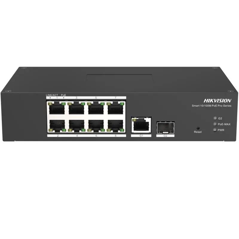 Switch 8 porturi PoE Hikvision DS-3T1310P-SI/HS prezinta 8 × 10/100 Mbps PoE port,1 × 1 Gbps RJ45 port,1 × 1 Gbps fiber optical port, RJ45 ort,full duplex,MDIMDI-X adaptive, IEEE 802.3,IEEE 802.3ab,IEEE 802.3u,IEEE 802.3z,IEEE 802.3x,MAC Address Table 16 K,Capacity 5.6 Gbps,4 Mbits,Long Range Ports (DS-3T1310P-SI/HS)