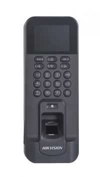 Controler de acces biometric stand alone Hikvision cu tastatura si cartele de proximitate MIFARE, DS-K1T804AMF; Capacitate de stocare: 3,000cartele, 3,000 amprente si 100,000 evenimente; Suporta functii de Access Control si  Time Attendance; display LCD2.4-inch; Distanta de citire: 0-5cm (DS-K1T804AMF)