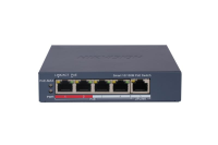 Switch 4 porturi PoE Hikvision DS-3E1105P-EI, L2, Smart Managed, 4 × 100 Mbps PoE RJ45 ports, si 1 × 100 Mbps network RJ45 port, Putere PoE 60 W, maxim 30W per port, Extend mode - pana la 300 metri, material metal, dimensiuni: 105 mm × 27.6 mm × 83.1 mm, greutate: 0.22 kg (DS-3E1105P-EI(V2))