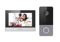 Kit videointercom IP Hikvision DS-KIS603-P(C) Flash 32 MB,memorie RAM 256MB,Indoor station: Supports live view of up to 16 IP cameras,7-inch touch screen, user friendly interface, Plug ＆ Play,Receives video call and unlocks on mobile App anywhere, any time, Hight quality imaging with 2MP resolution (DS-KIS603-P(C))