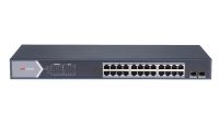 Switch 24 porturi Gigabit Hikvision DS-3E1526P-SI, L2, Smart Managed, 24 × gigabit PoE ports si 2 × gigabit fiber optical ports, Putere PoE 370W, maxim 30W per port,  Extend mode - pana la 300 metri, Switching capacity 52 Gbps, PoE watchdog, network topology management, alarm push, network health (DS-3E1526P-SI)