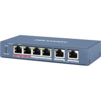 Switch 4 porturi PoE Hikvision DS-3E1106HP-EI 4 × 100 Mbps PoE RJ45 ports, 2 × 100 Mbps network RJ45 ports,IEEE 802.3at/af/bt standard for PoE ports,6 KV surge protection,AF/AT camera can reach up to 300 m in extend mode,Switching Capacity 1.2 Gbps, Packet Forwarding Rate 0.8928 Mpps,PoE Power (DS-3E1106HP-EI)