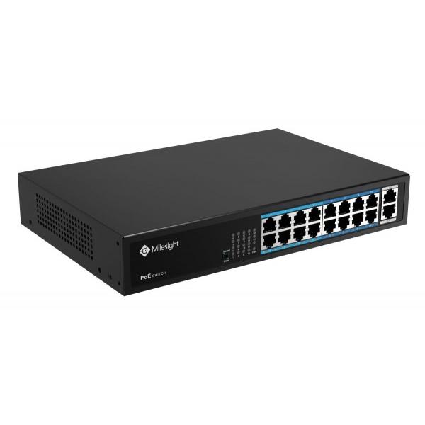 MILESIGHT TECHNOLOGY POE Switch Milesight 16 Porturi POE MS-S0216-GL, Porturi: 16X10/100MbpsPoEports(RJ45) +2X1000Mbps uplink ports, Alimentare: Built- in switching power supply AC 100~240 V, 50-60 Hz, 2.5A; Standard POE: IEEE802.3af/at; Buget POE: max. 200W, max 30W per port, Temperatura de functionare:-20℃~55℃; IP30 (MS-S0216-GL)