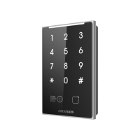 Cititor de proximitate cu tastatura si cod QR Hikvision DS-K1109DKB-QR, DESfire card, Felica card and M1 card, RS-485 and Wiegand (W26, W34), alimentare: 12 VDC, protectie: IP65, dimensiunii: 125 mm × 84.5 mm × 18 mm, montare aparenta. (DS-K1109DKB-QR)