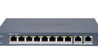 Switch PoE Hikvision DS-3E0310P-E/M(B): 8 × 10/100 Mbps PoE port, and 2 × Gigabit RJ45 port, PoE standard: IEEE 802.3af;IEEE 802.3at, 8 porturi PoE maxim 30W, buget PoE 80W, tensiune alimentare: 54VDC, 1.2A, dimensiuni: 217.60 mm × 27.60 mm × 108.50 mm, greutate: 0.555kg, montare pe birou sau pe (DS-3E0310P-E/M(B))