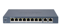 Switch PoE Hikvision DS-3E0310P-E/M(B): 8 × 10/100 Mbps PoE port, and 2 × Gigabit RJ45 port, PoE standard: IEEE 802.3af;IEEE 802.3at, 8 porturi PoE maxim 30W, buget PoE 80W, tensiune alimentare: 54VDC, 1.2A, dimensiuni: 217.60 mm × 27.60 mm × 108.50 mm, greutate: 0.555kg, montare pe birou sau pe (DS-3E0310P-E/M(B))